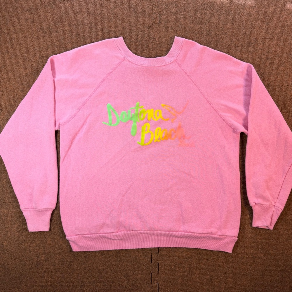 Tultex Daytona Beach Florida Sweatshirt Womens Large Pink Neon Vintage USA Y2K